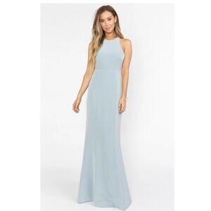 Show Me Your Mumu Chicago High Neck Gown Bridal Silver Sage Stretch Crepe Small